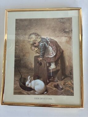 Framed Vintage Print "The Intruder" with Gold Frame